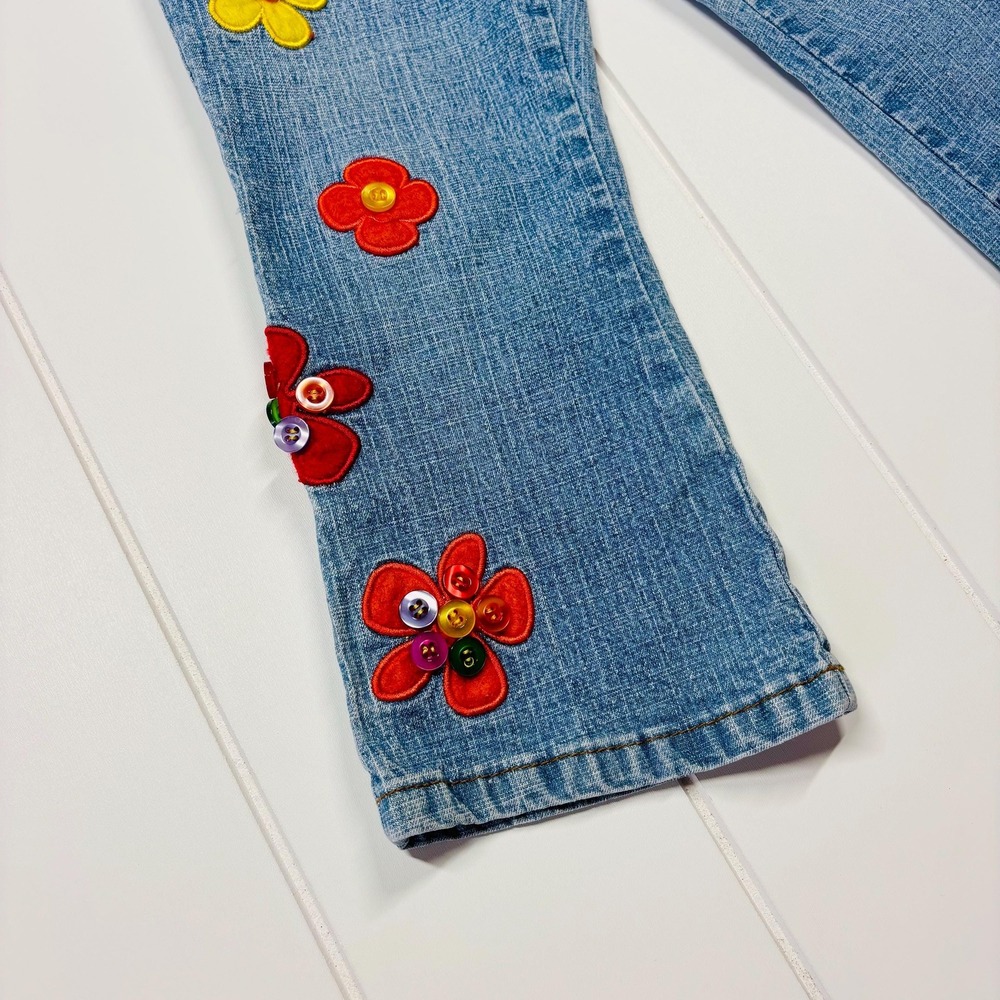 Vintage Y2K Zana Di Flower Power Boho Hippie Flare Jeans, Size 2T - Picture 5 of 14